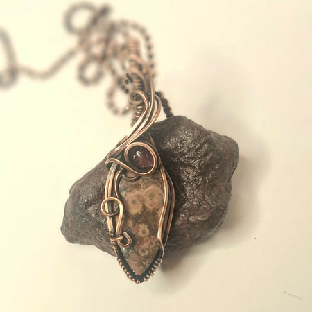 Poppy Jasper with Pink Tourmaline in copper with chain