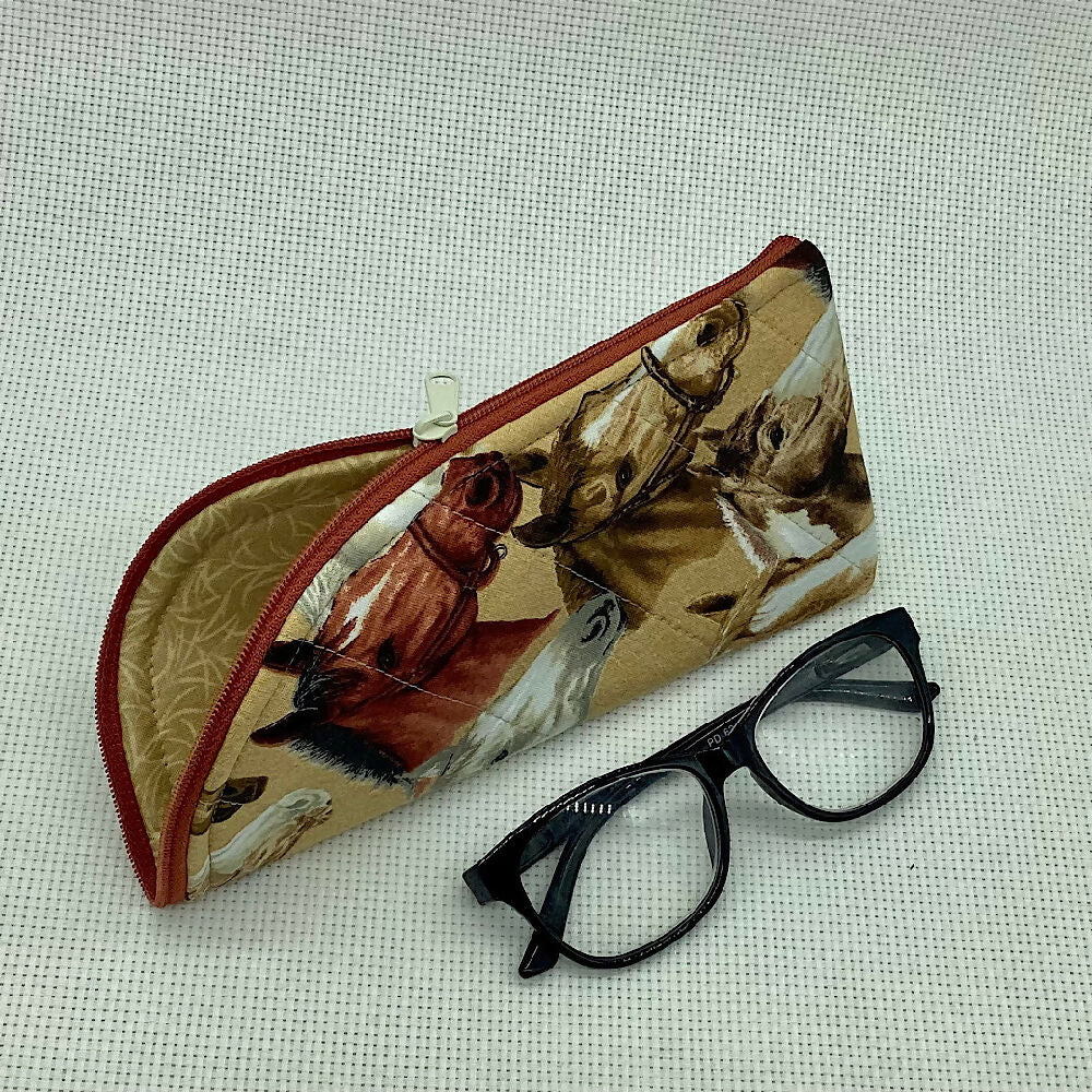 Horses ponies curved top zip pouch for glasses, phones, handbag organiser, etc.