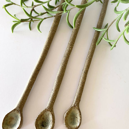 Ceramic Spoons/Long Handle/Rustic/ Handmade Pottery