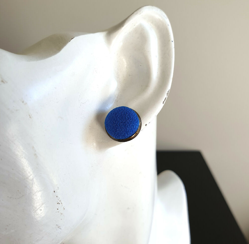 1.4cm Round Blue Kimono Fabric Cabochon stud earrings