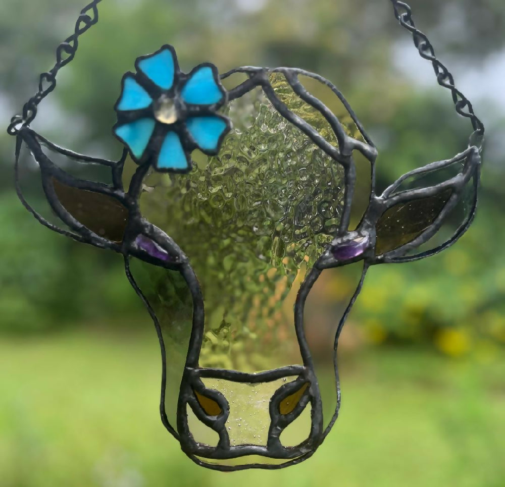 Daisy Stained Glass Cow