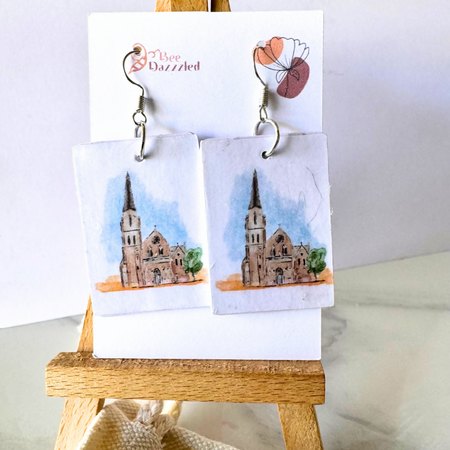 Paper Earrings handmade minature church,cardstock