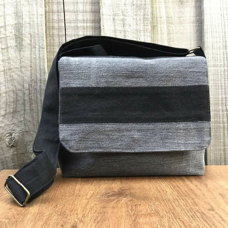 Upcycled Denim Messenger Bag – Black and Grey Denim