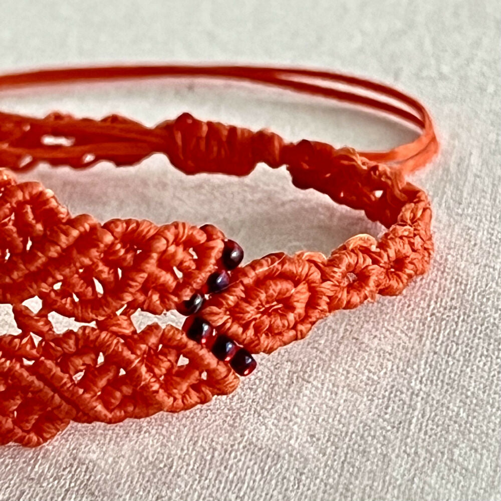 Red orange Macrame Bracelet - Mille Fiori *FREE microfiber pouch macrame flower