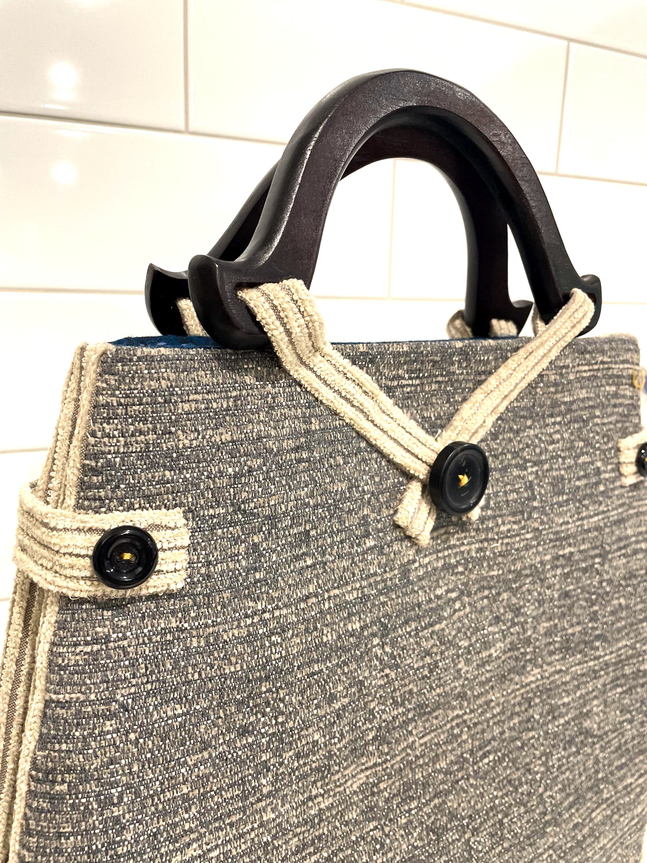 Handmade Upcycled Tapestry Handbag with Wooden handles