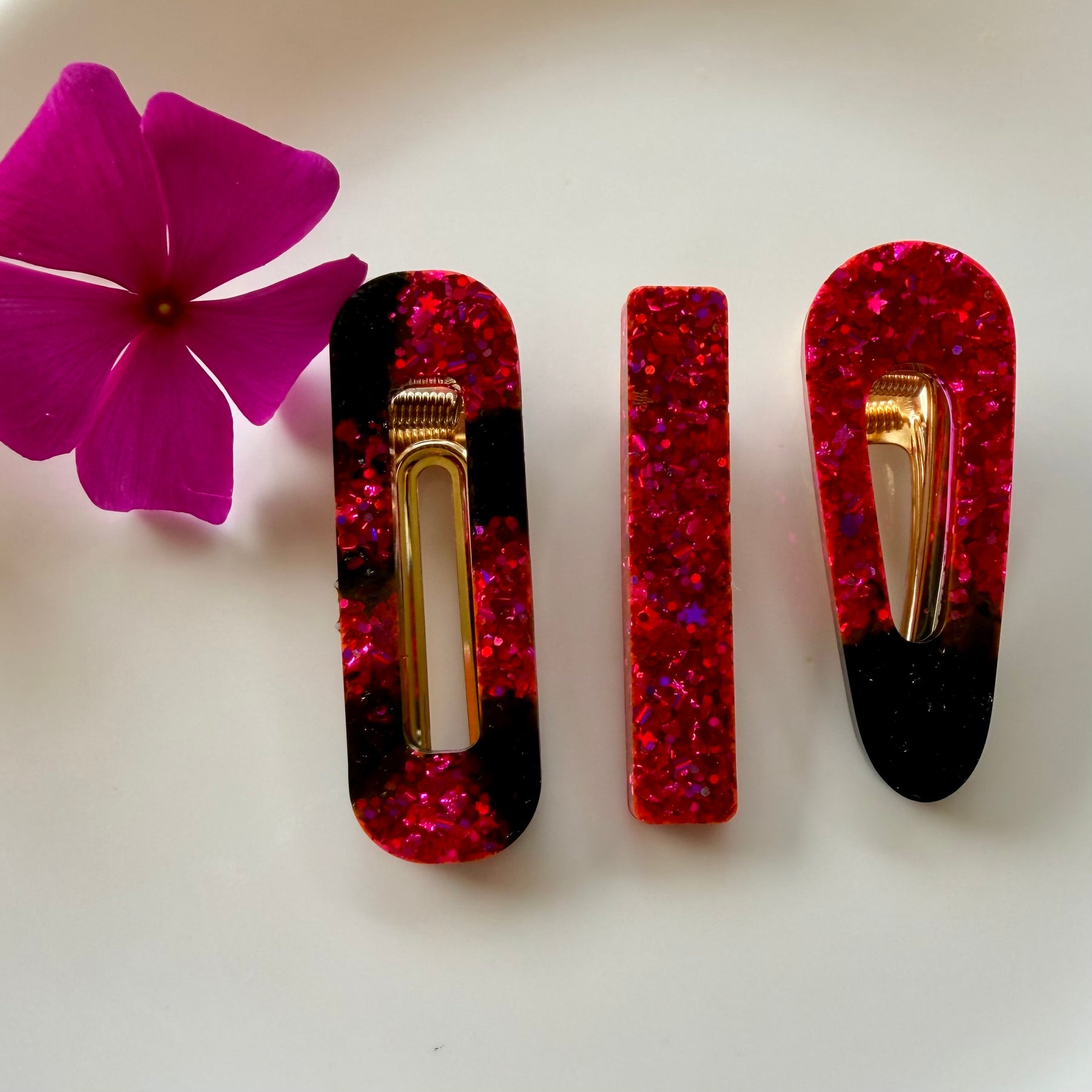 Set Of Pink And Black Barrettes