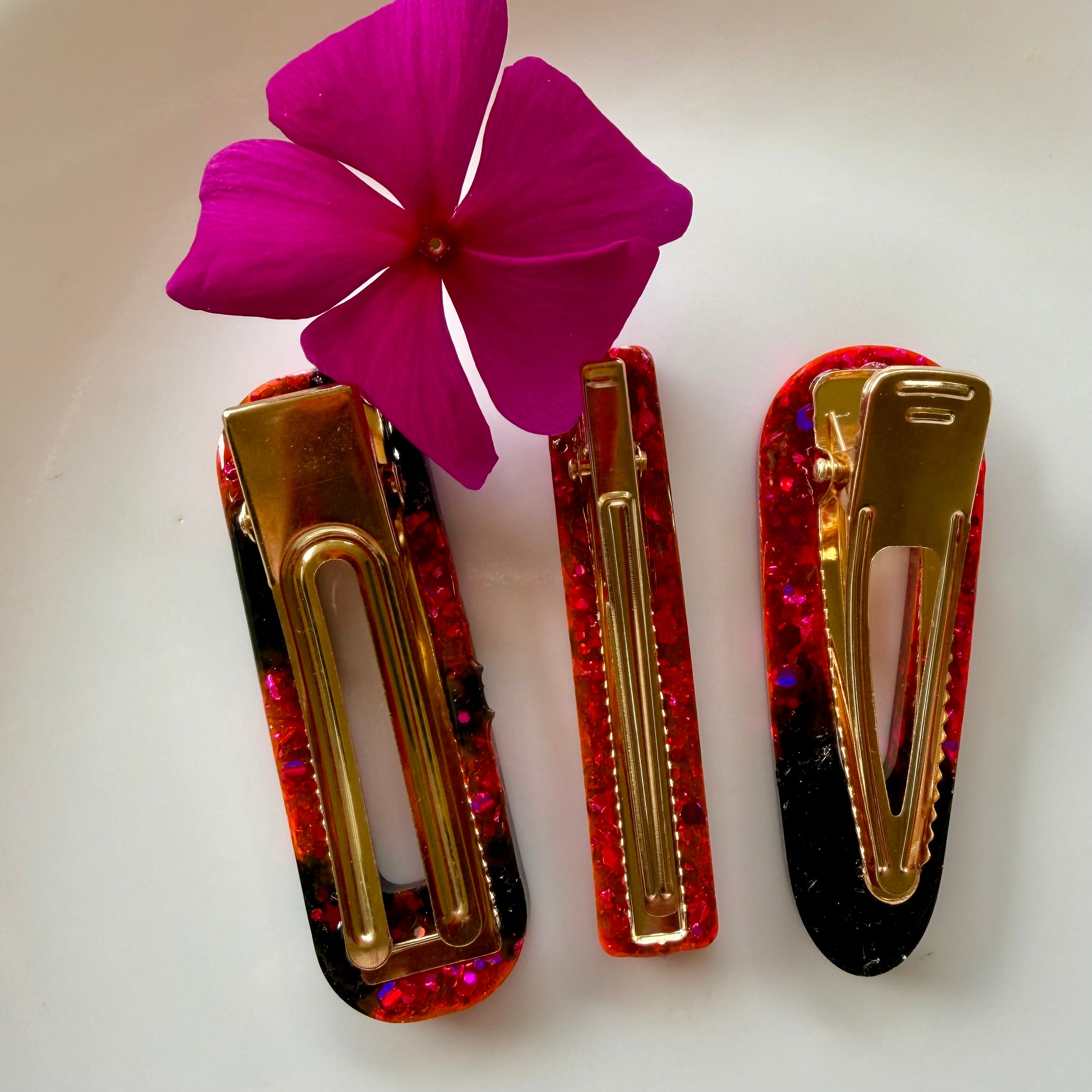 Set Of Pink And Black Barrettes