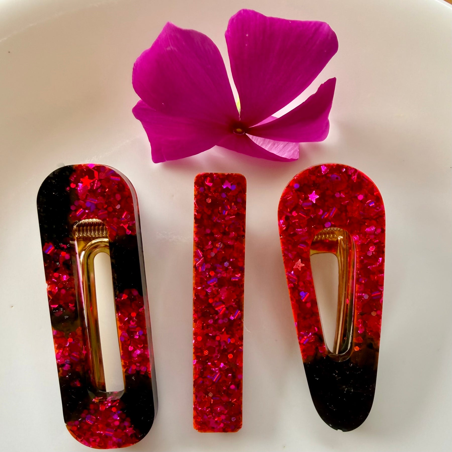 Set Of Pink And Black Barrettes