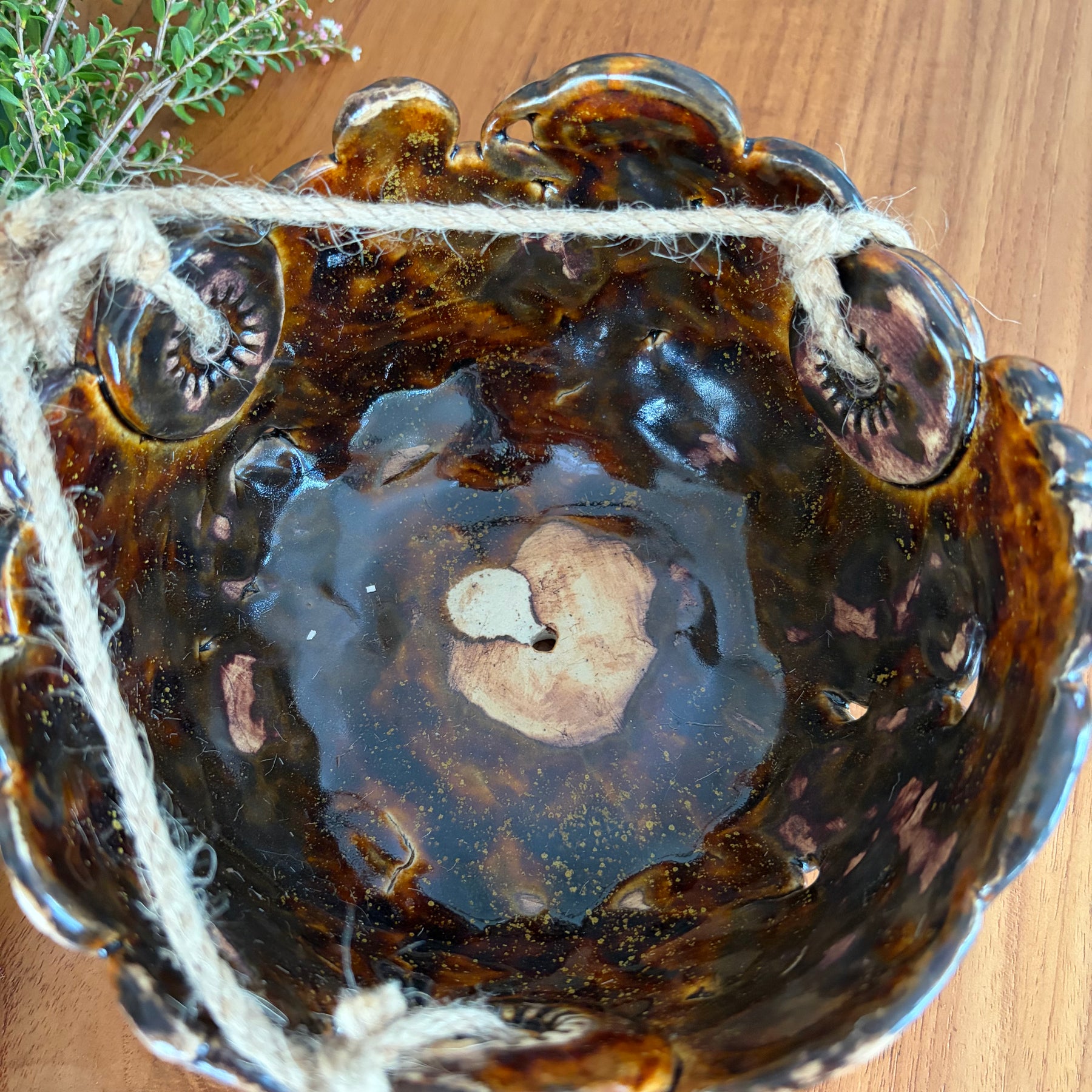 Unique Coil Pottery Hanging Planter - Brown/Black