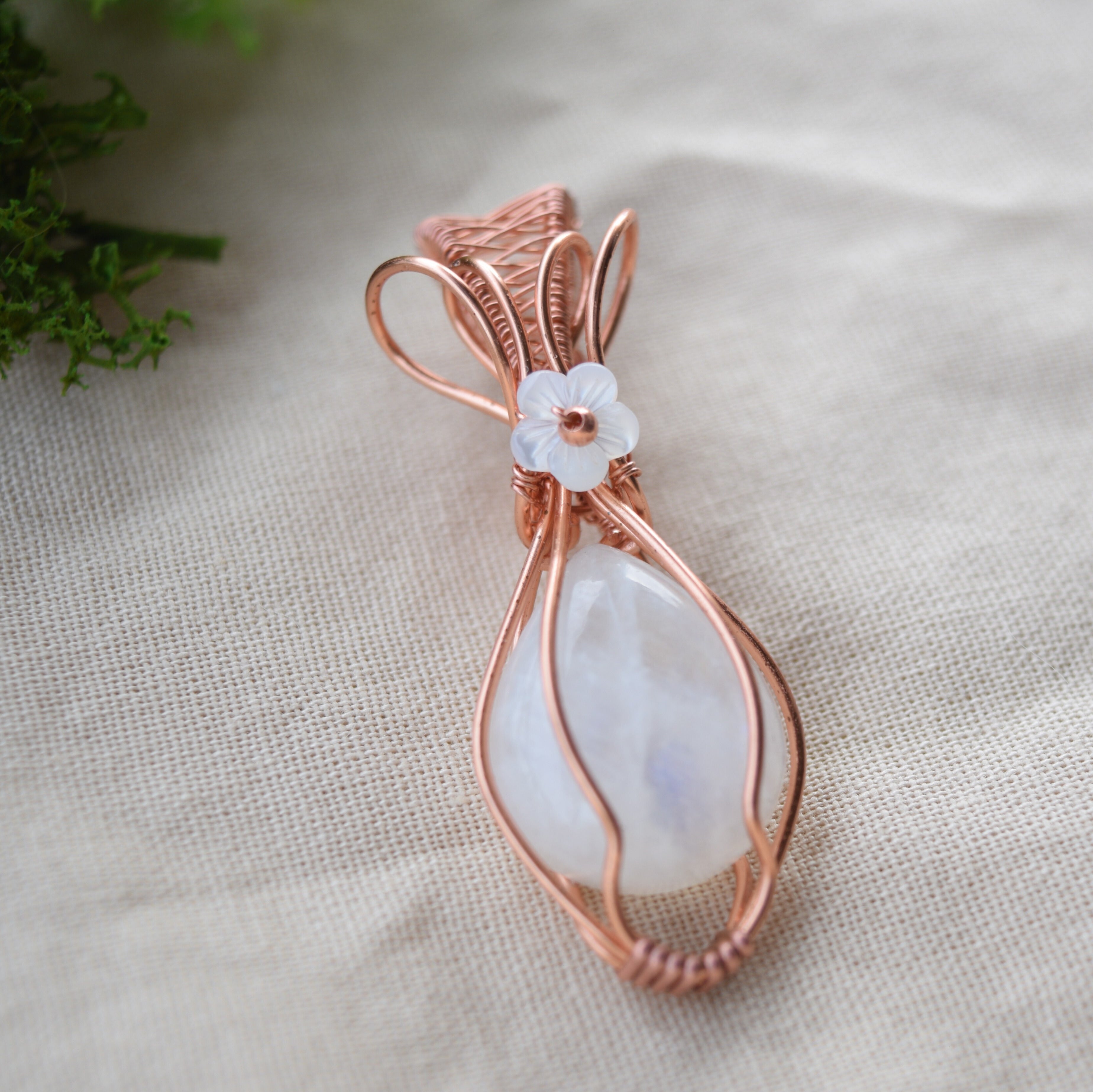 Moonlight Bloom - Handcrafted Moonstone & Mother of Pearl Pendant