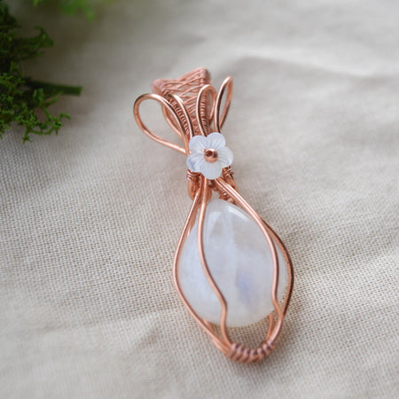 Moonlight Bloom - Handcrafted Moonstone & Mother of Pearl Pendant