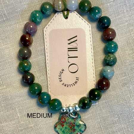 Indian Agate gemstone bracelet with enamel charm