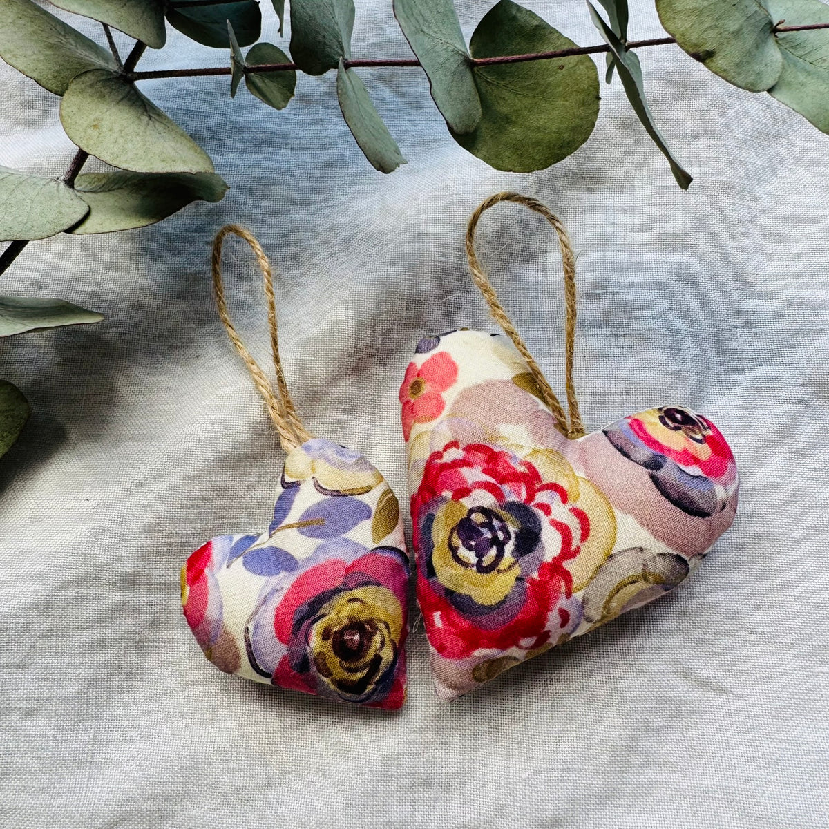 Rosy Romantic Hearts - handmade with wool filling
