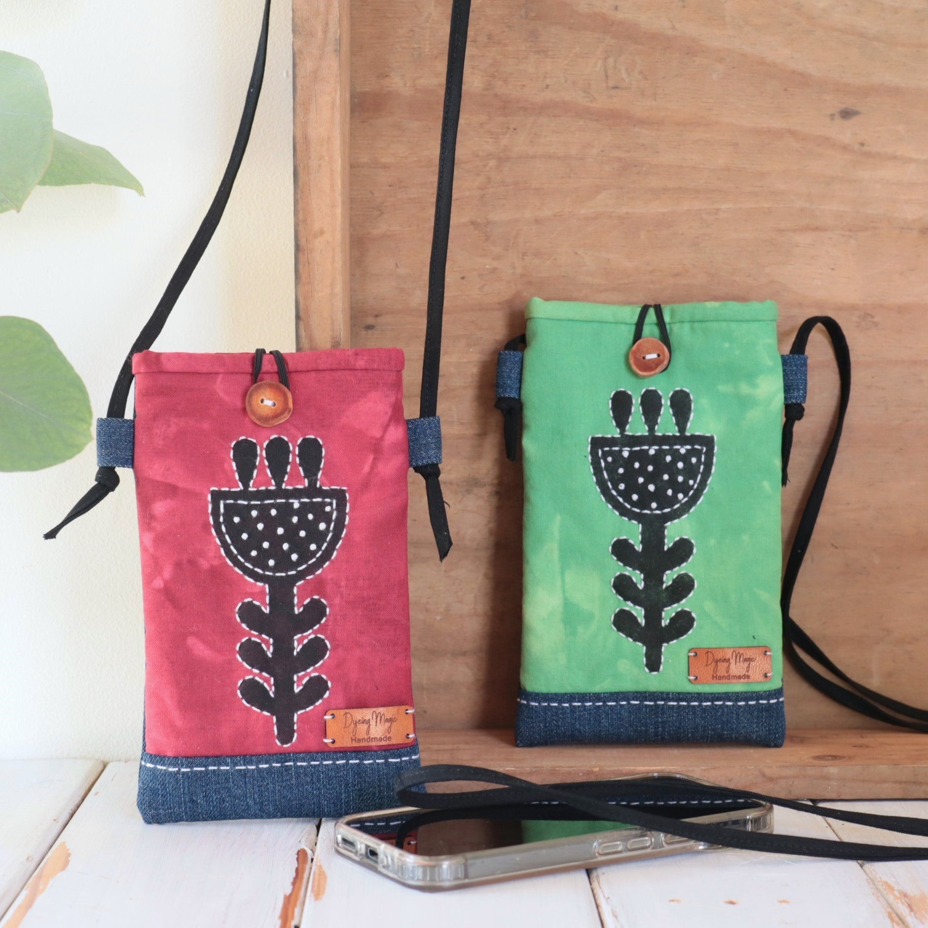 Had Dyed Block Printed Phone pouches, Crossbody Phone bags