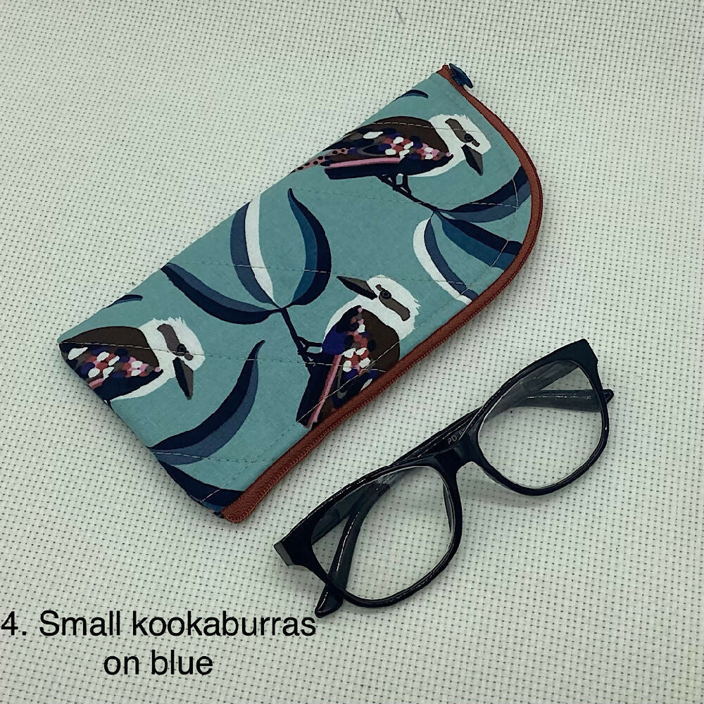 Australian Kookaburras curved top zip pouch for glasses, phones, handbag organiser, etc.