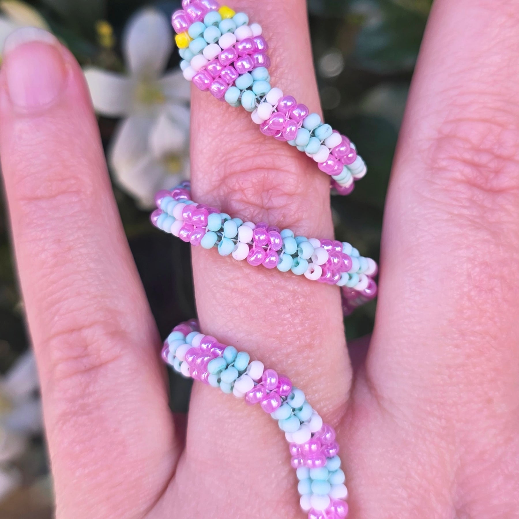 Flexible Beaded Snake Ring - Pastel Stripe