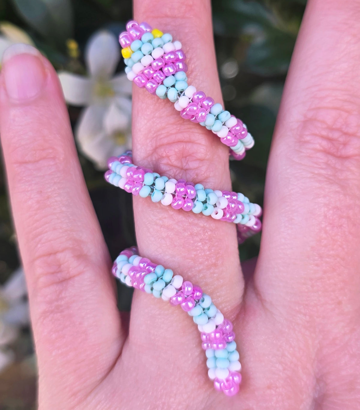 Flexible Beaded Snake Ring - Pastel Stripe