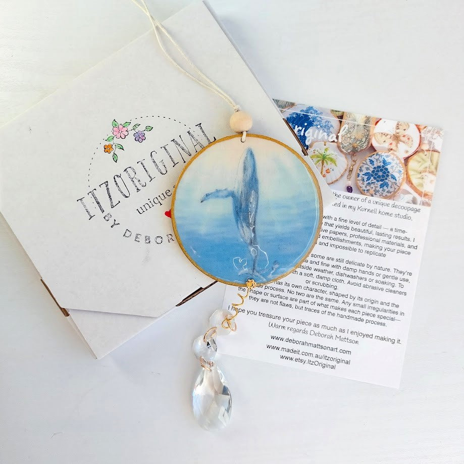 Humpback Whale Art, Crystal Suncatcher, Wall Window Hanging