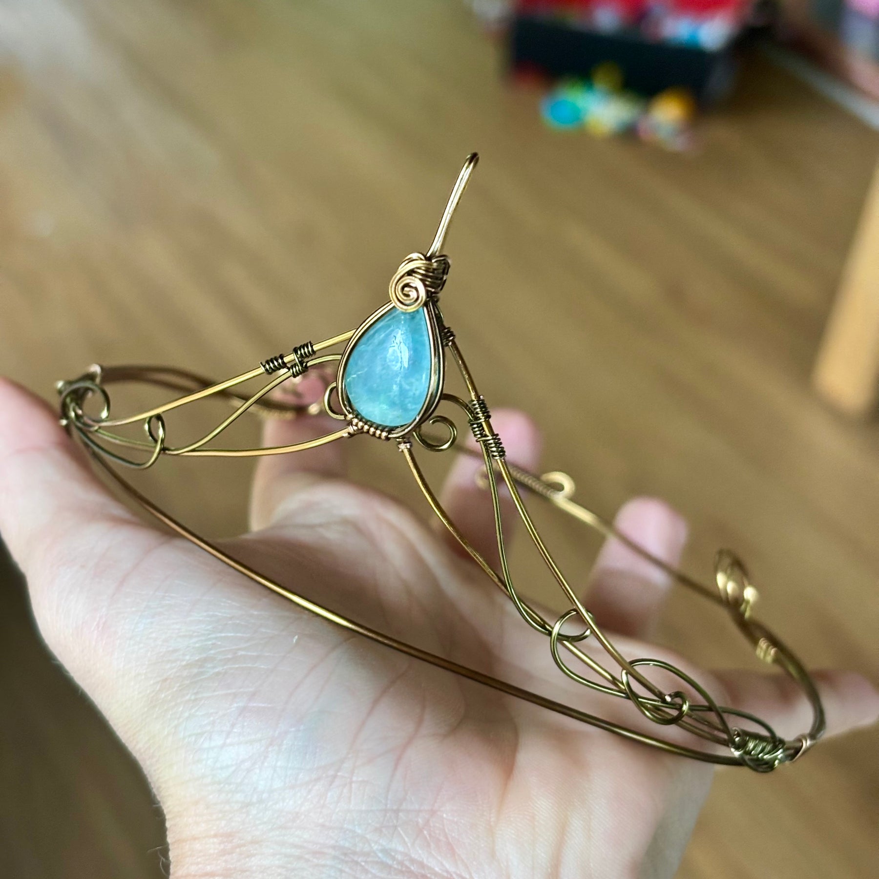 Aquamarine Crystal tiara crown in copper