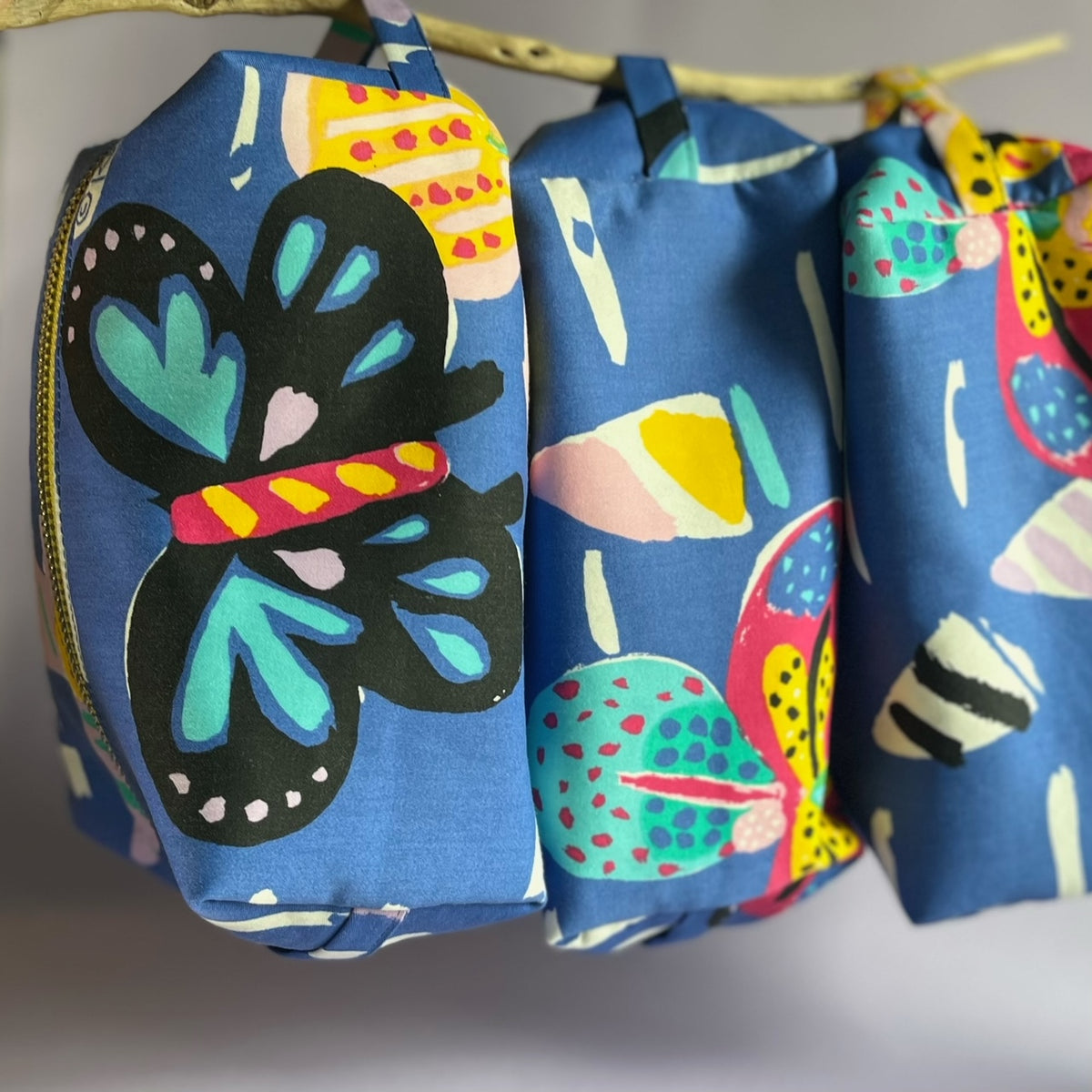 Blue, repurposed vintage fabric box POUCH