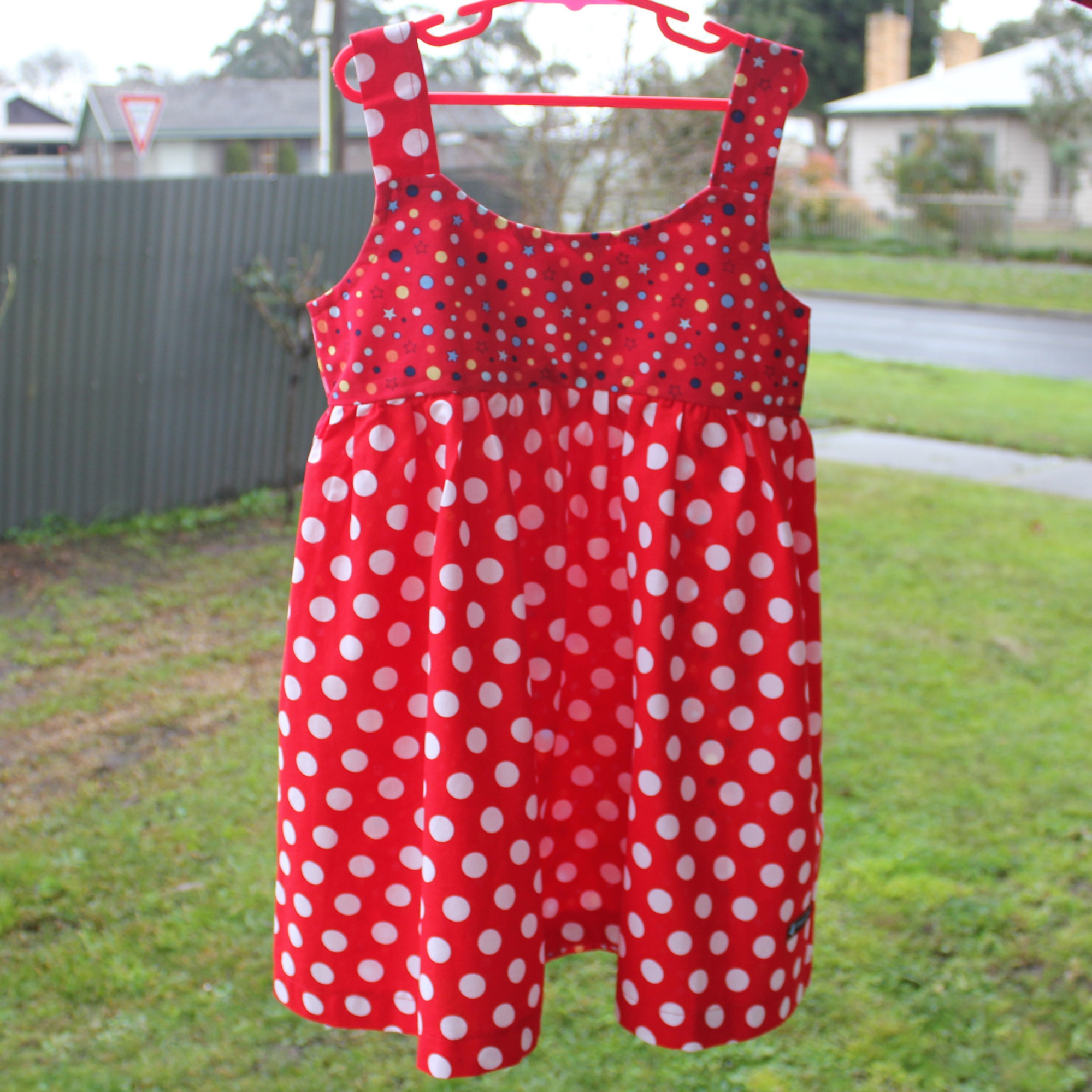 Girls Dress Size 7, Red Polkadots/Spot/Stars.