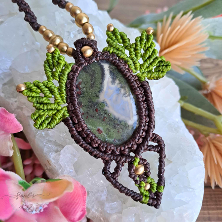 Moss Agate Micromacrame Necklace