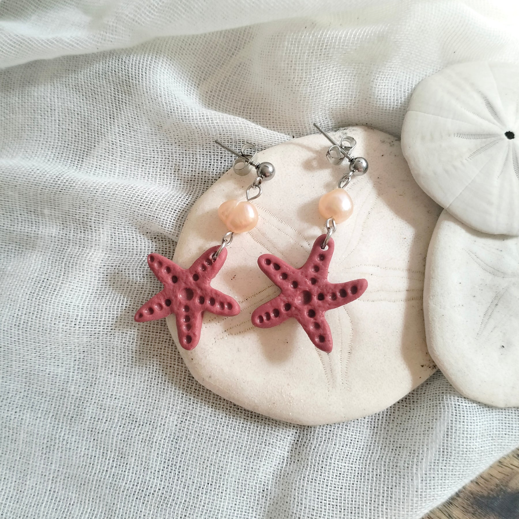 Earrings - Starfish and Fresh Water Pearls- Artful Dangles