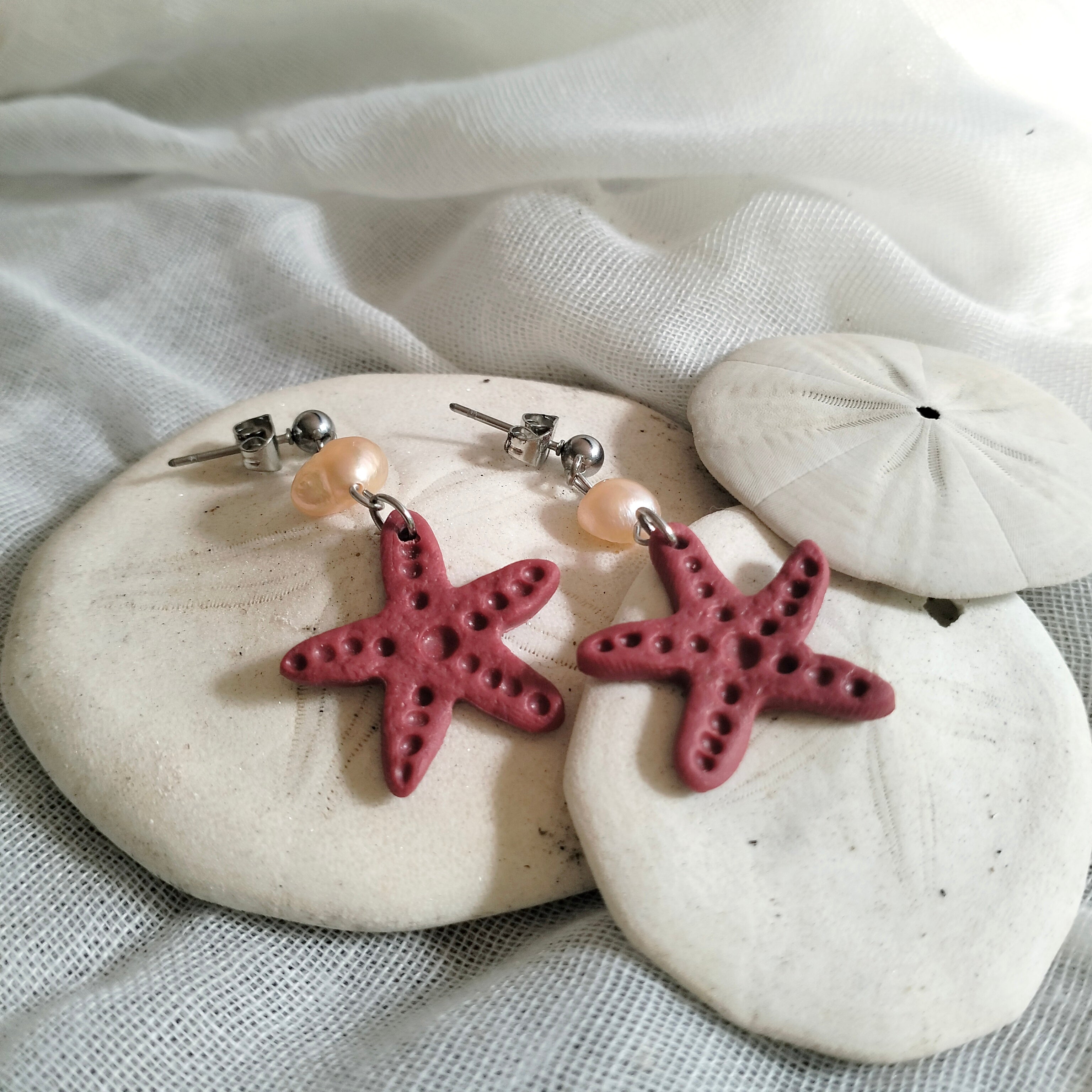 Earrings - Starfish and Fresh Water Pearls- Artful Dangles