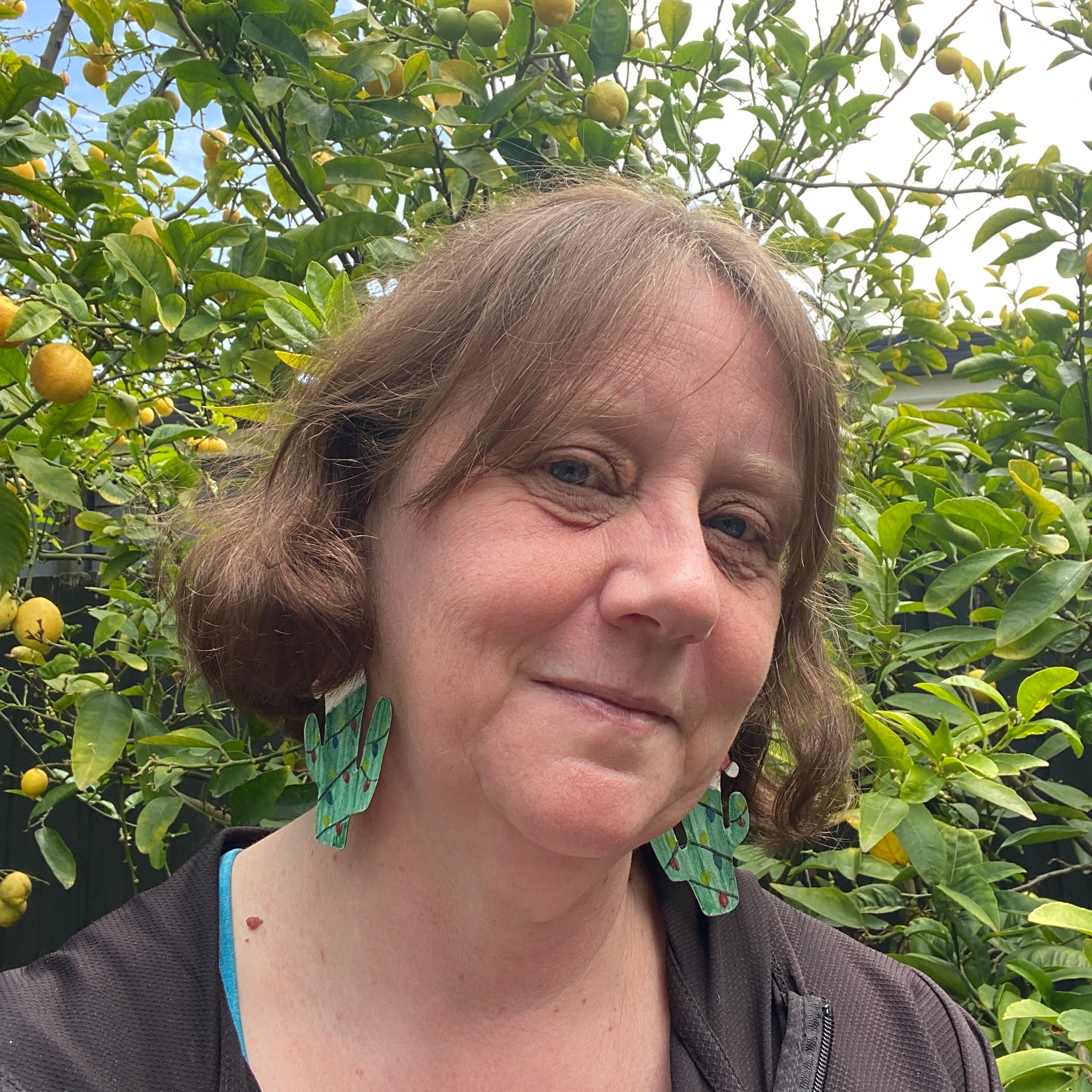 Christmas Cactus Earrings – Hand-painted Brass Jewellery