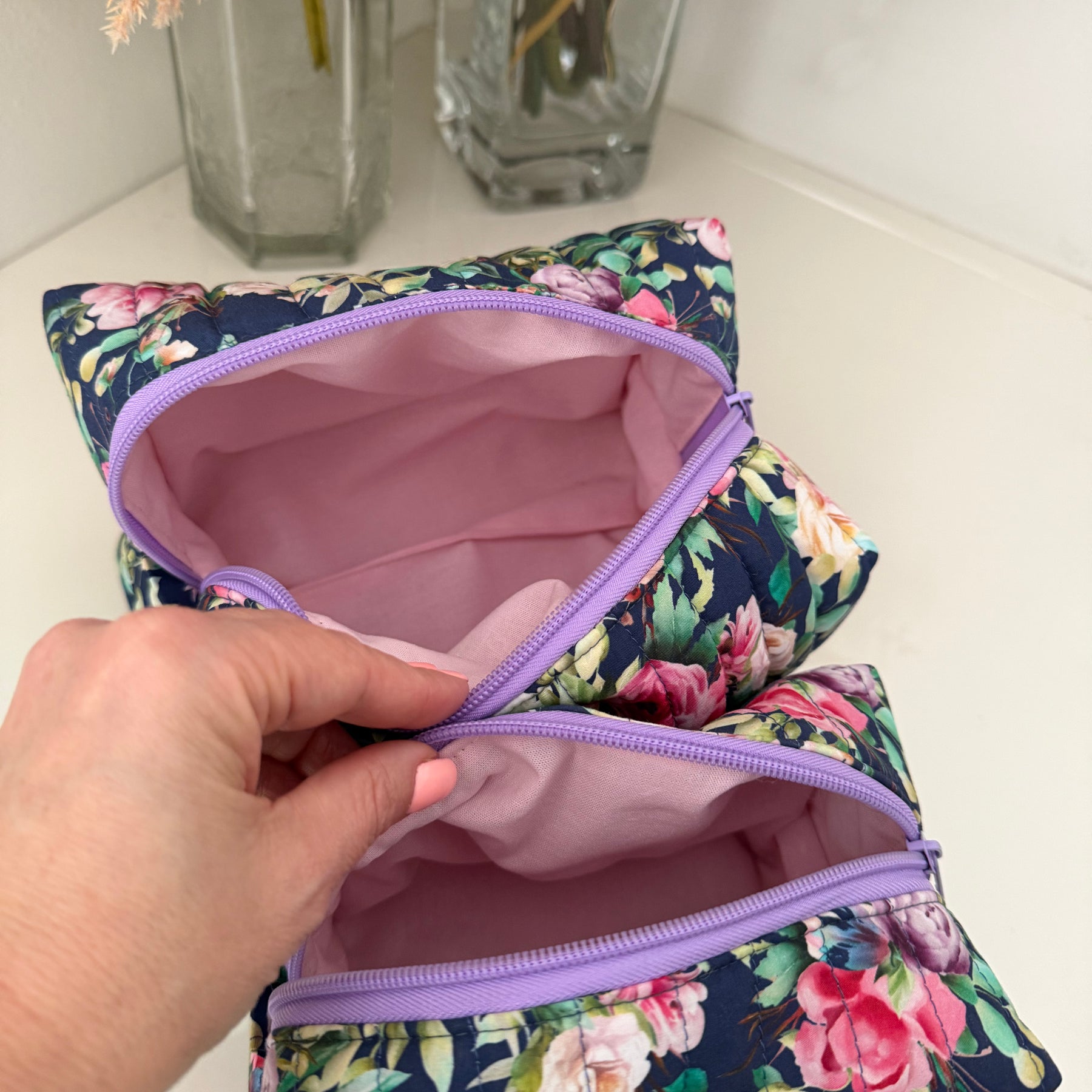 Floral Boxy Zipper Pouch - Blue Floral