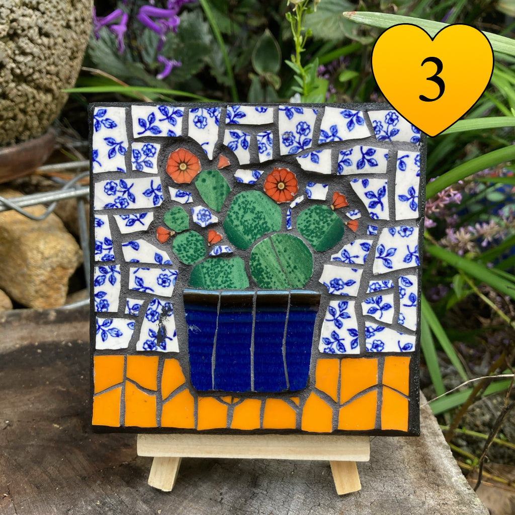Mini Mosaic Artwork - Upcycled Crockery - Cacti - Snake Plants