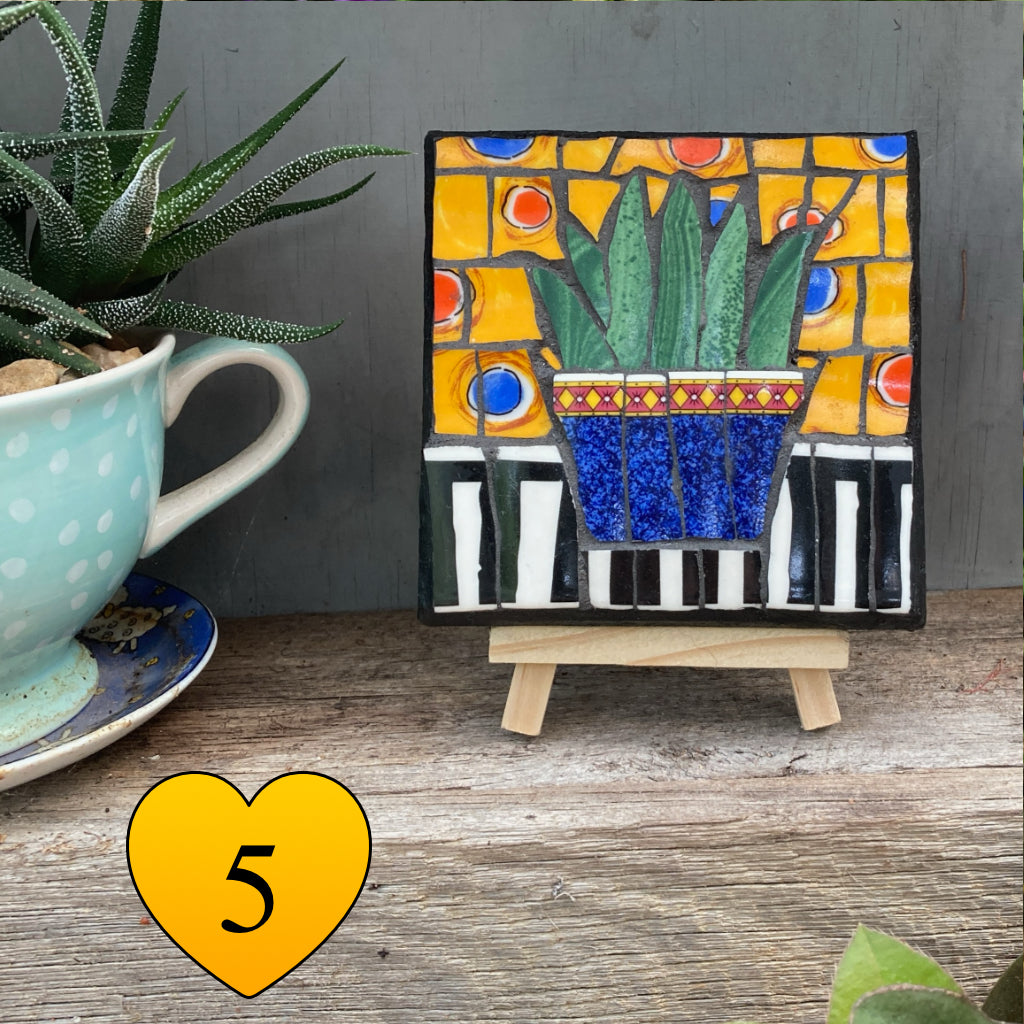 Mini Mosaic Artwork - Upcycled Crockery - Cacti - Snake Plants