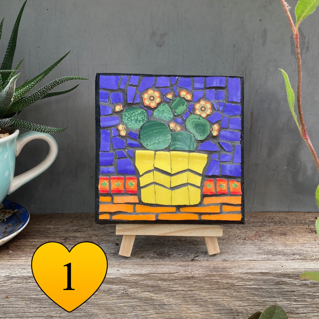 Mini Mosaic Artwork - Upcycled Crockery - Cacti - Snake Plants