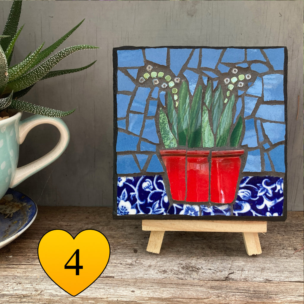 Mini Mosaic Artwork - Upcycled Crockery - Cacti - Snake Plants