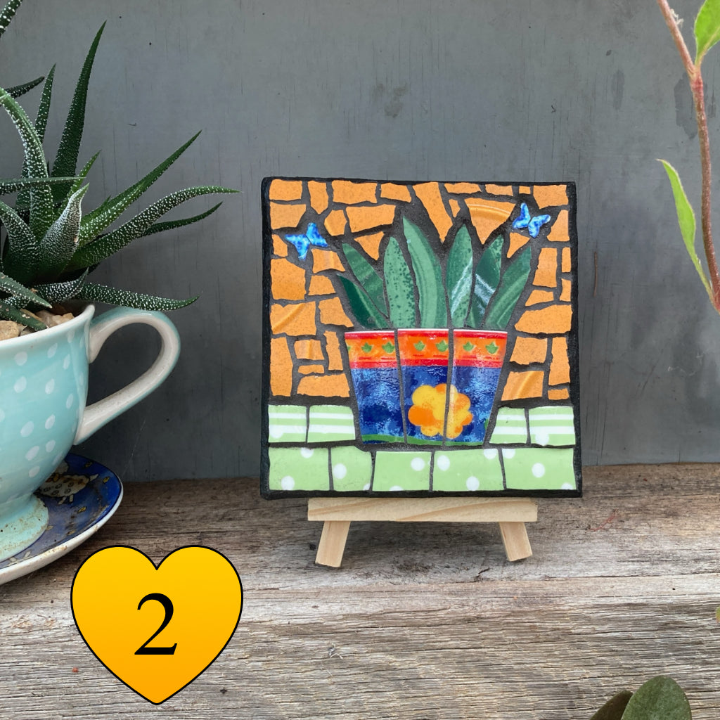 Mini Mosaic Artwork - Upcycled Crockery - Cacti - Snake Plants
