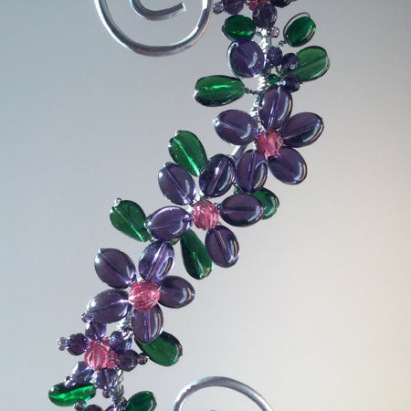 Purple Flower-Cluster-Window/Wall-Decor-Wire-Wrapped/Glass-Beads