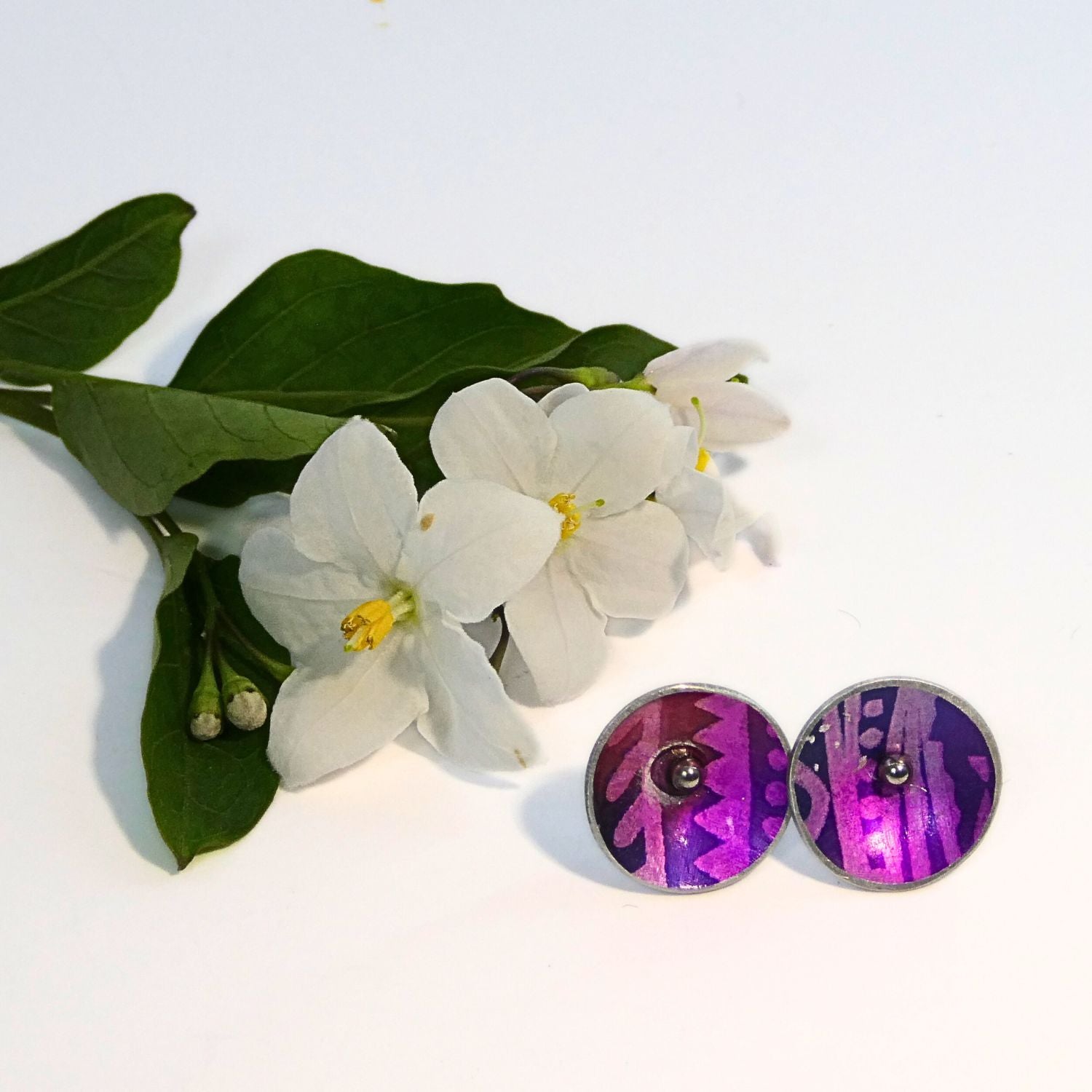 Anodised aluminium stud earrings Aztec Aura Collection