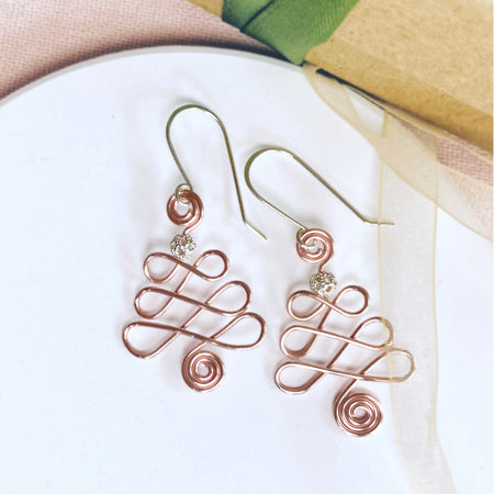 Christmas tree dangle earrings | Two Styles - Triangles or Looping wire | silver gold copper rose | Festive jewellery