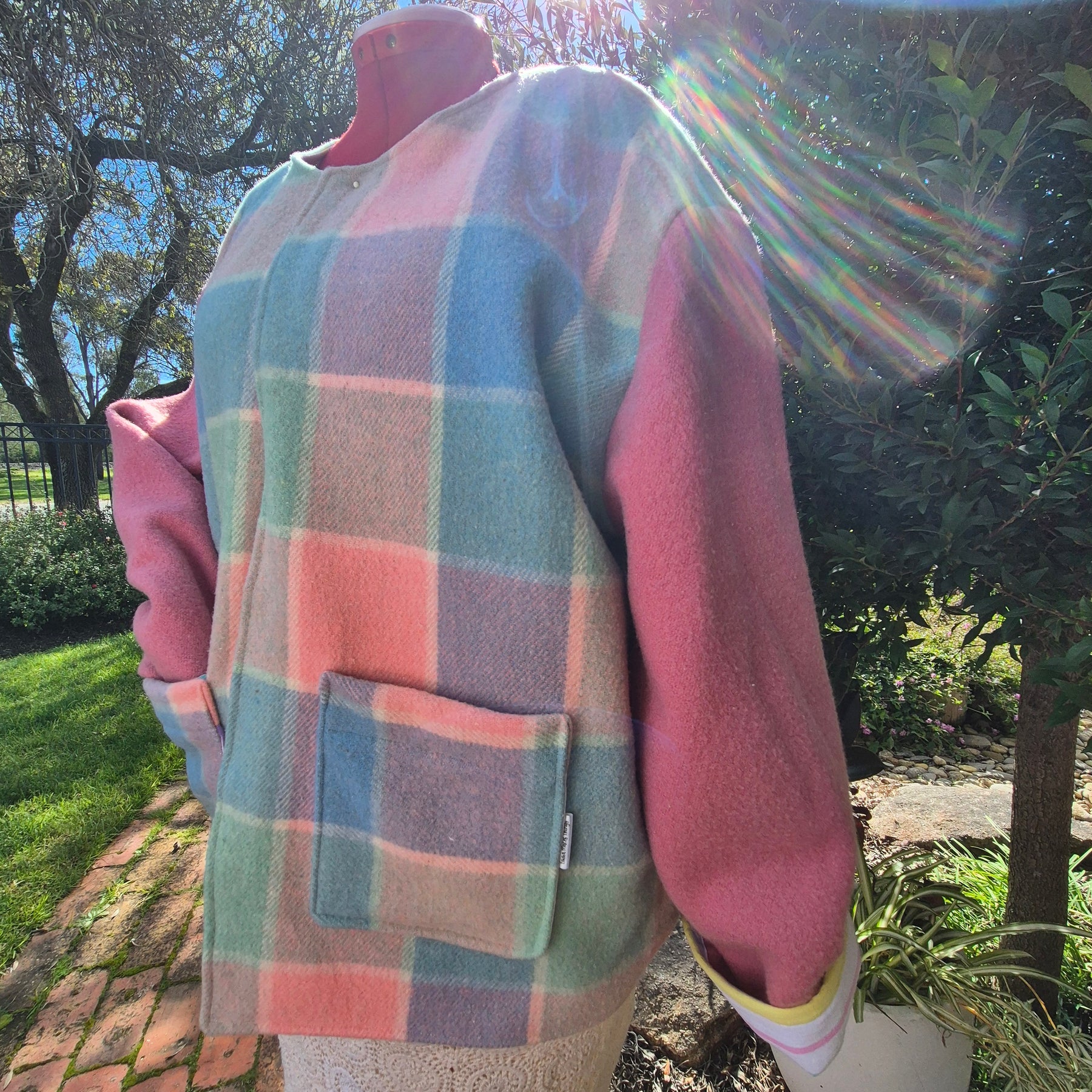 Upcycled woollen blanket jacket size 16
