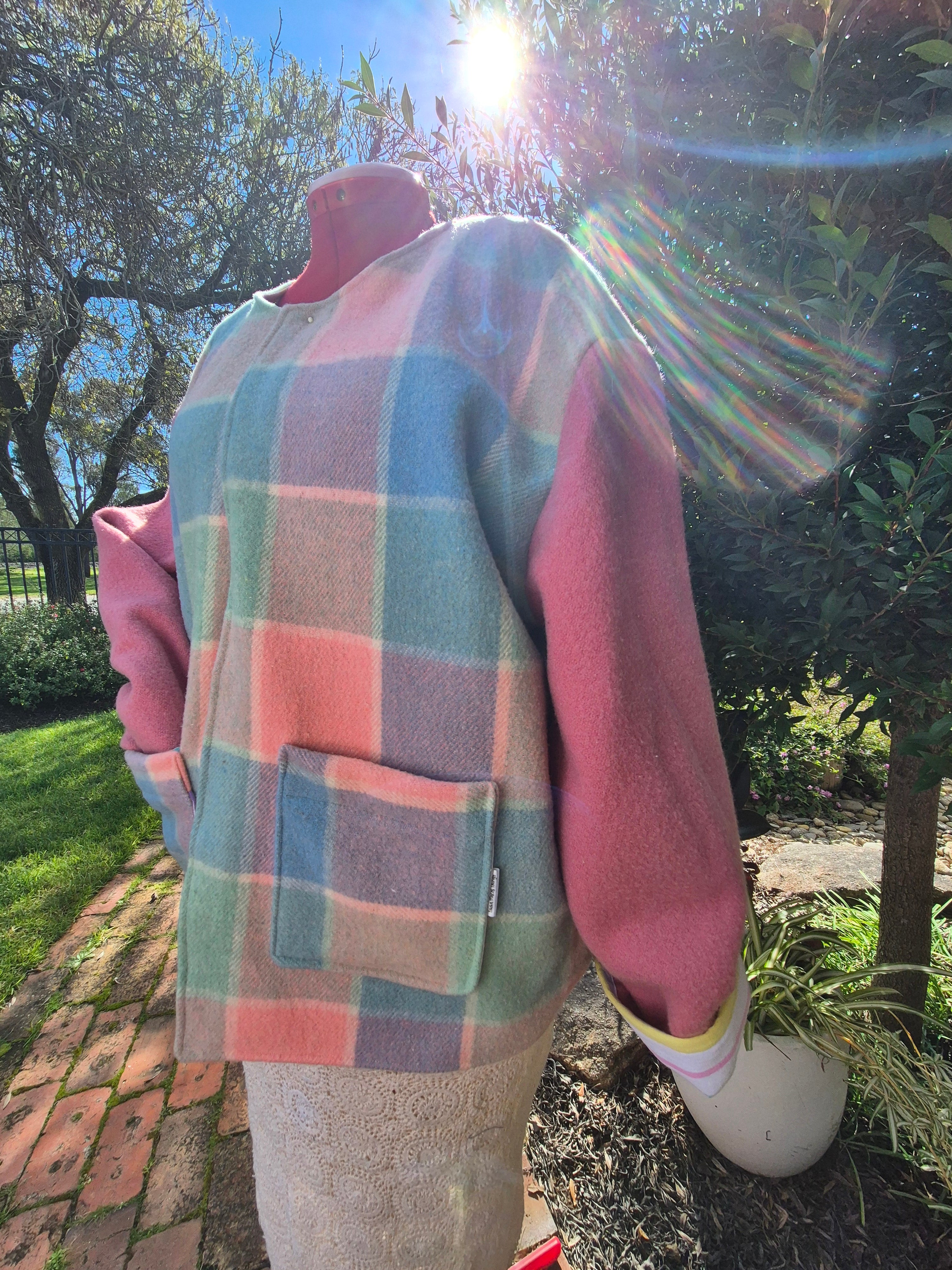 Upcycled woollen blanket jacket size 16