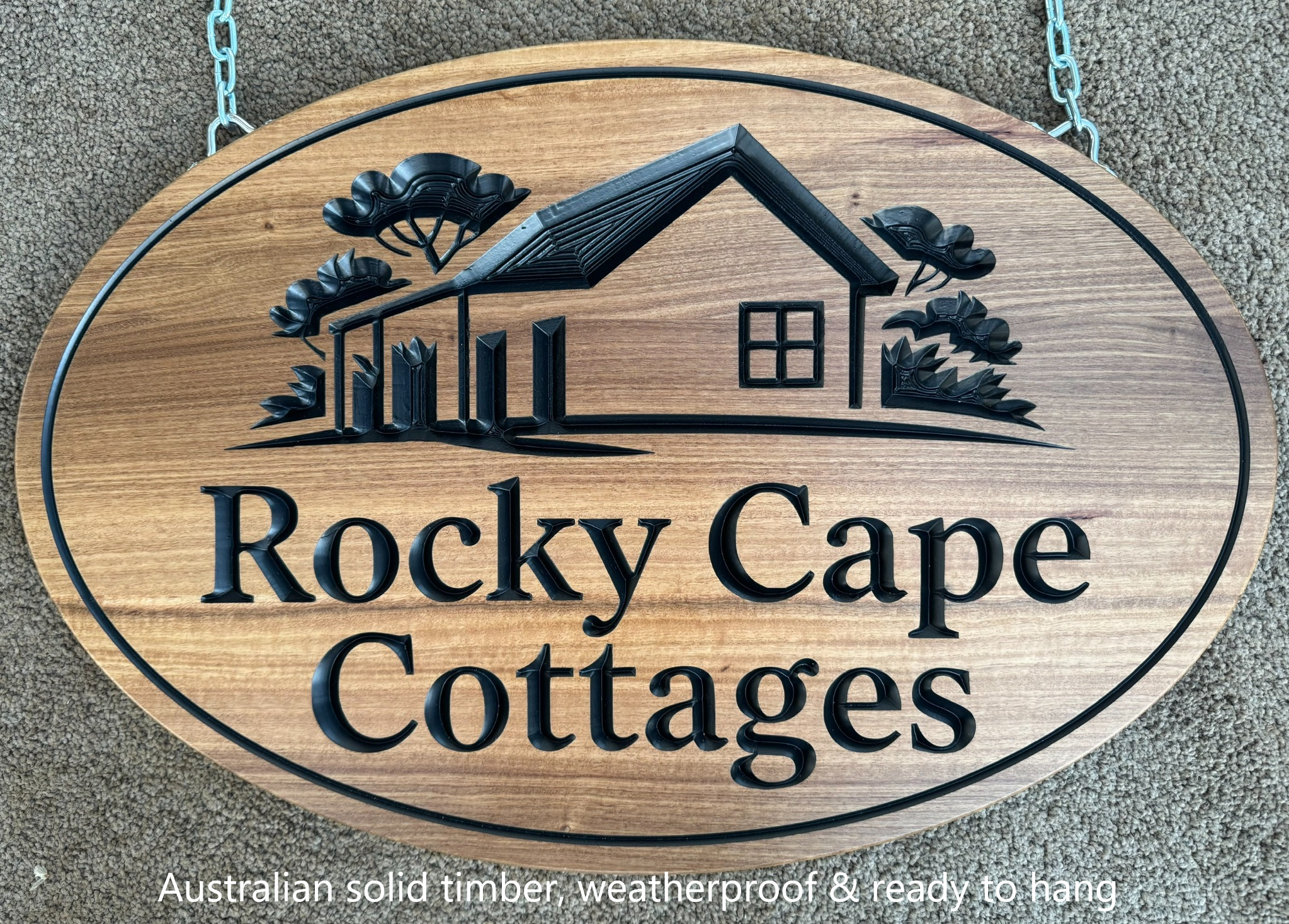 Personalized Solid Wood Cottage Name Sign with Weatherproof & Ready to Hang