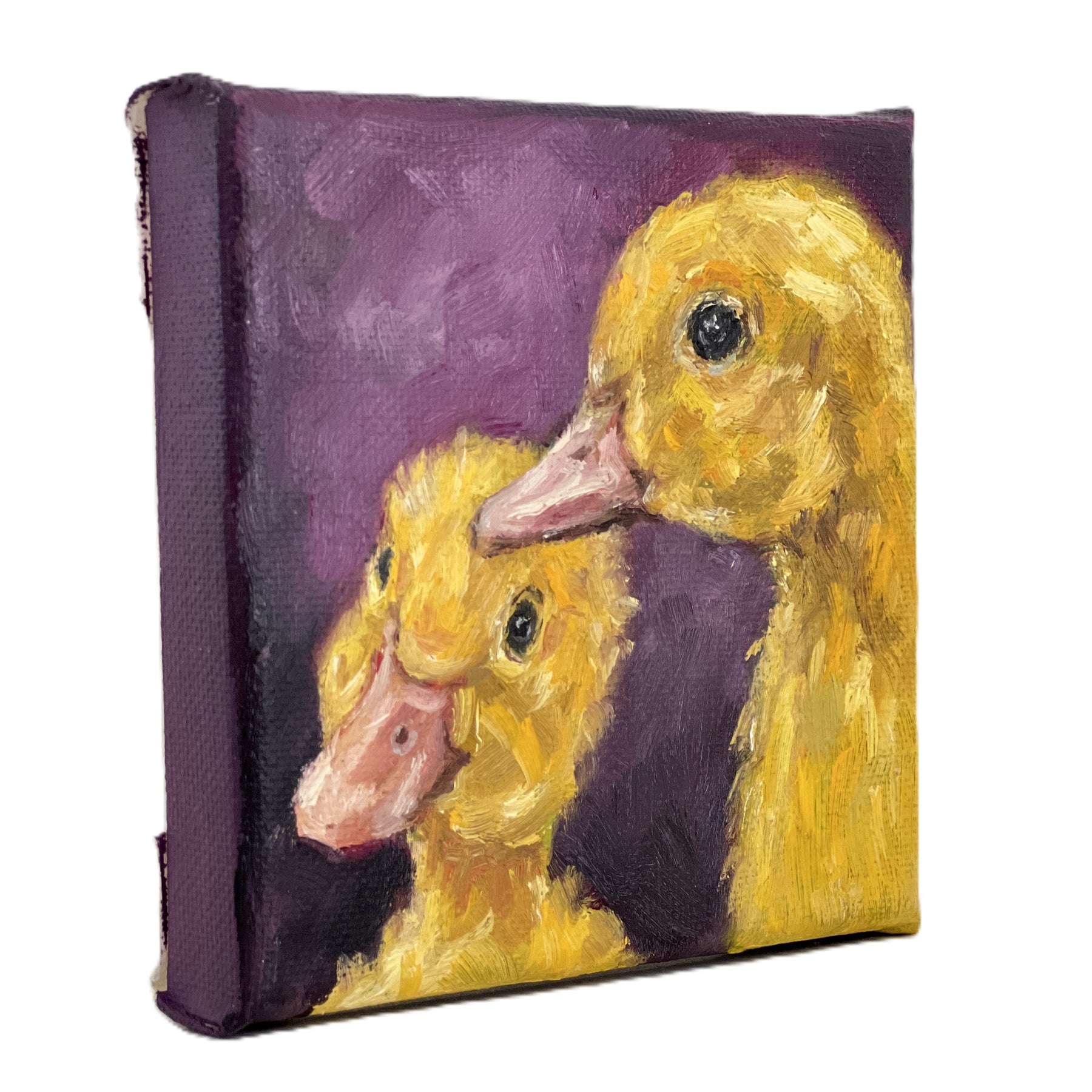 Two Yellow Ducklings – Original Mini Oil Painting