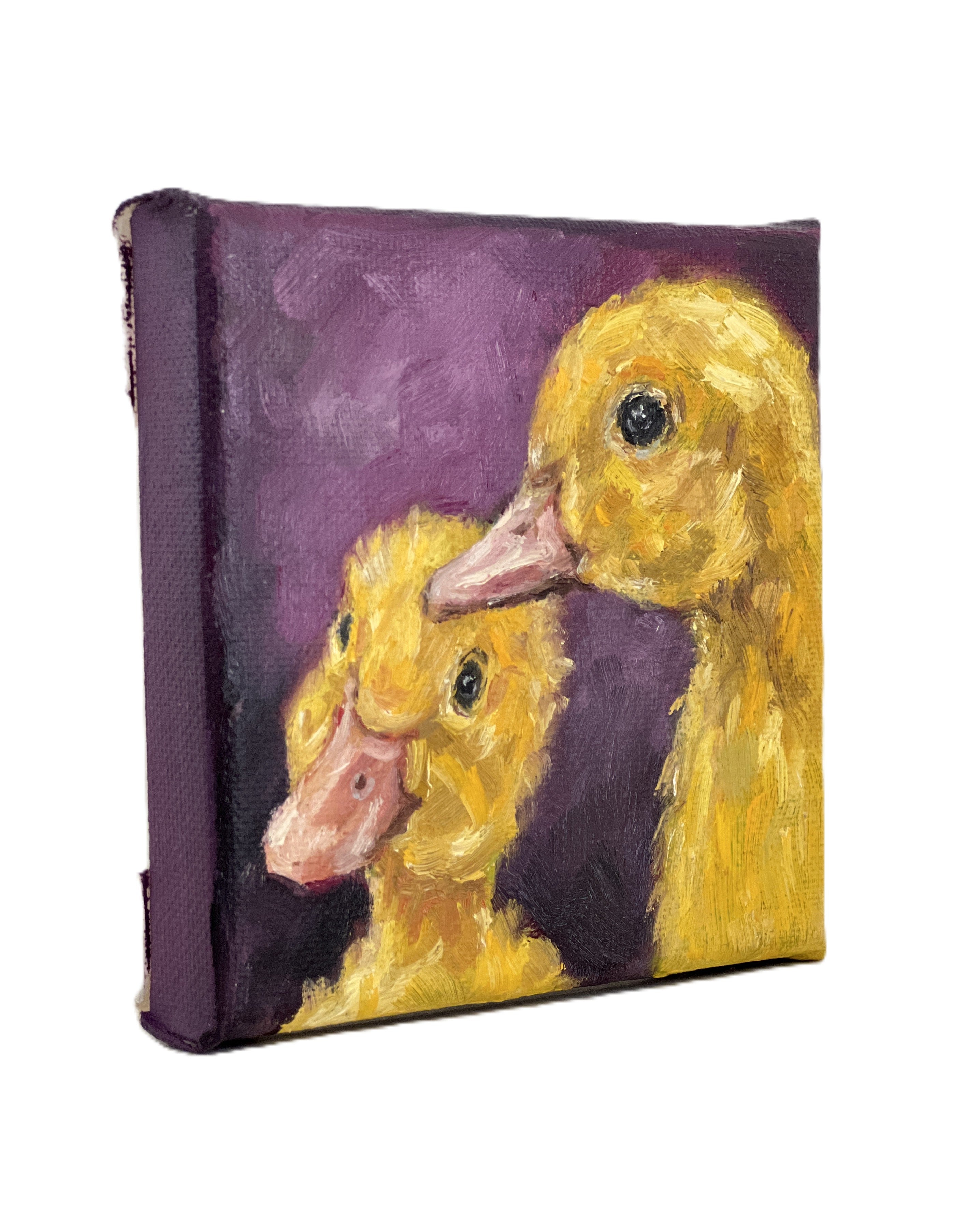 Two Yellow Ducklings – Original Mini Oil Painting