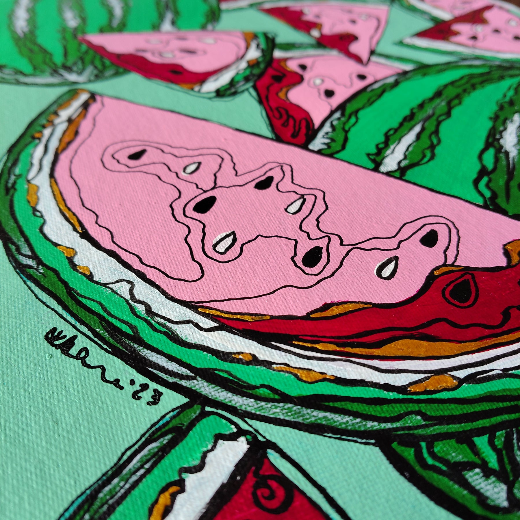 A3 ORIGINAL ARTWORK - "Watermelon Study"- abstract art