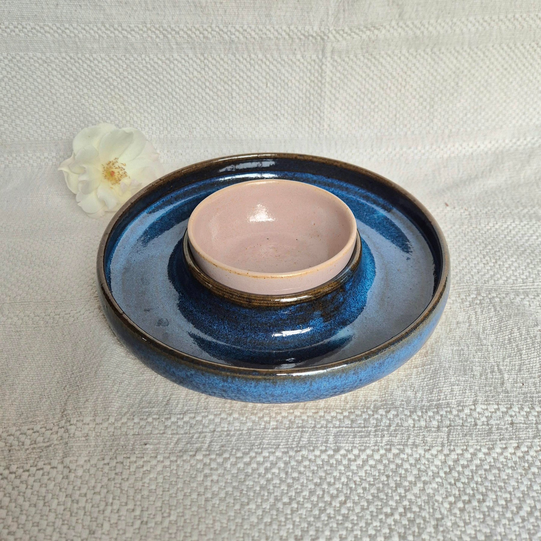Multipurpose Blue Ceramic Ring Vase