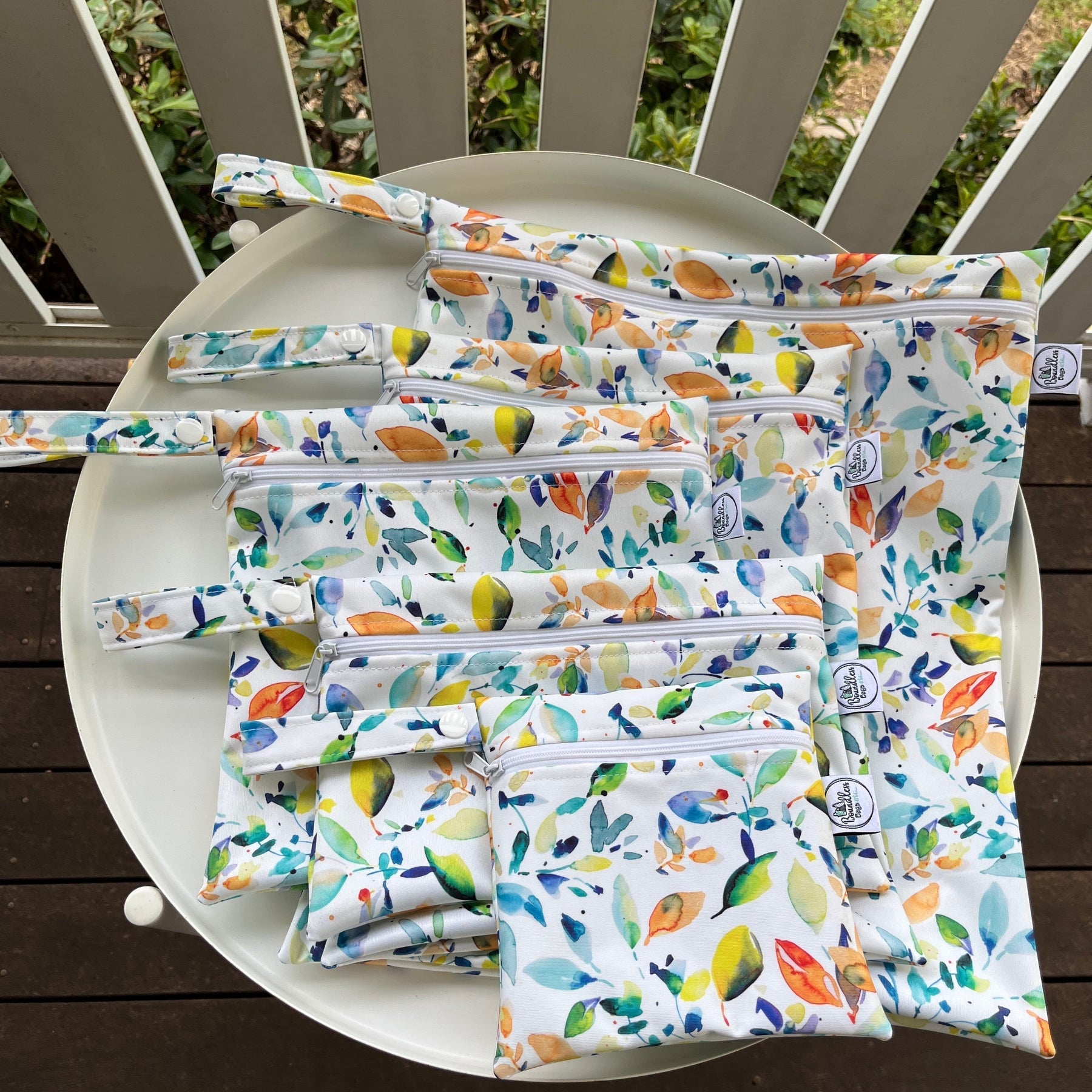 READY MADE Water-resistant wet bags - Watercolour Scattered Leaves (Eszter's Creations)  | Ready to ship | FREE Postage