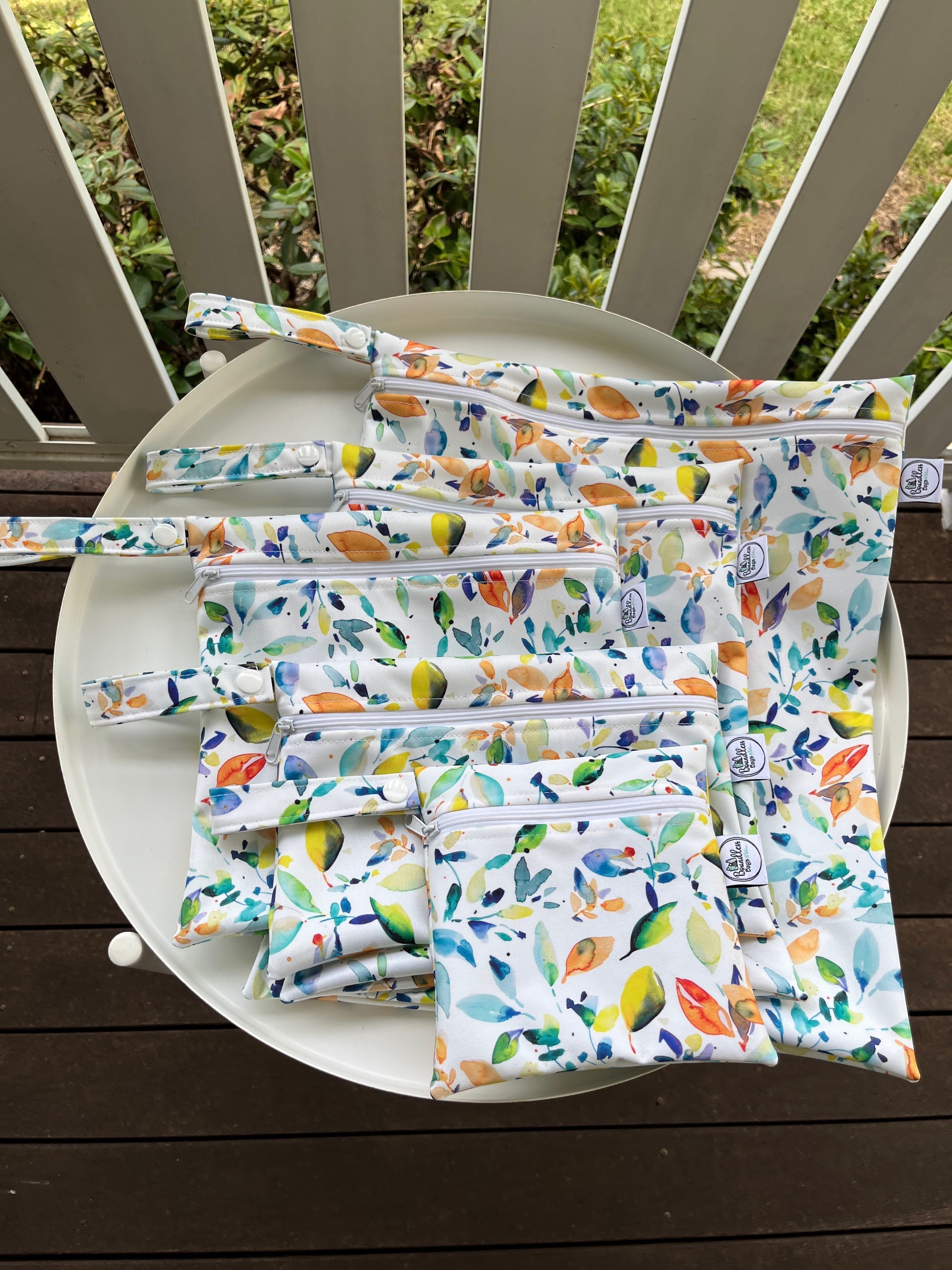 READY MADE Water-resistant wet bags - Watercolour Scattered Leaves (Eszter's Creations)  | Ready to ship | FREE Postage