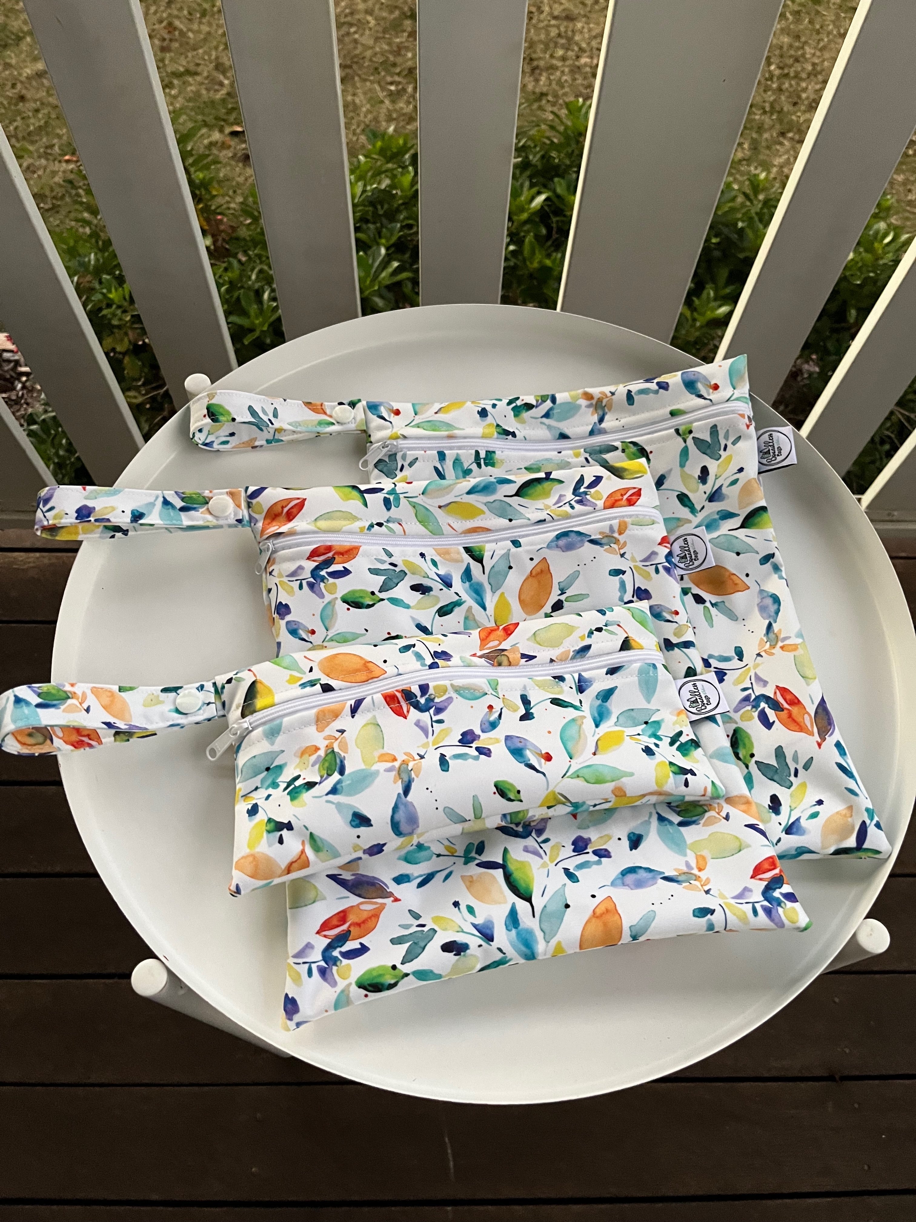 READY MADE Water-resistant wet bags - Watercolour Scattered Leaves (Eszter's Creations)  | Ready to ship | FREE Postage