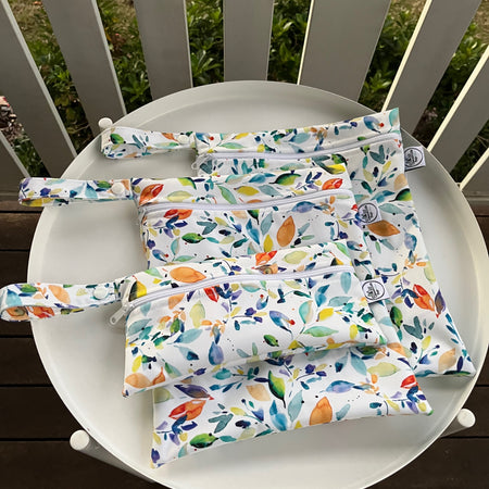 READY MADE Water-resistant wet bags - Watercolour Scattered Leaves (Eszter's Creations)  | Ready to ship | FREE Postage
