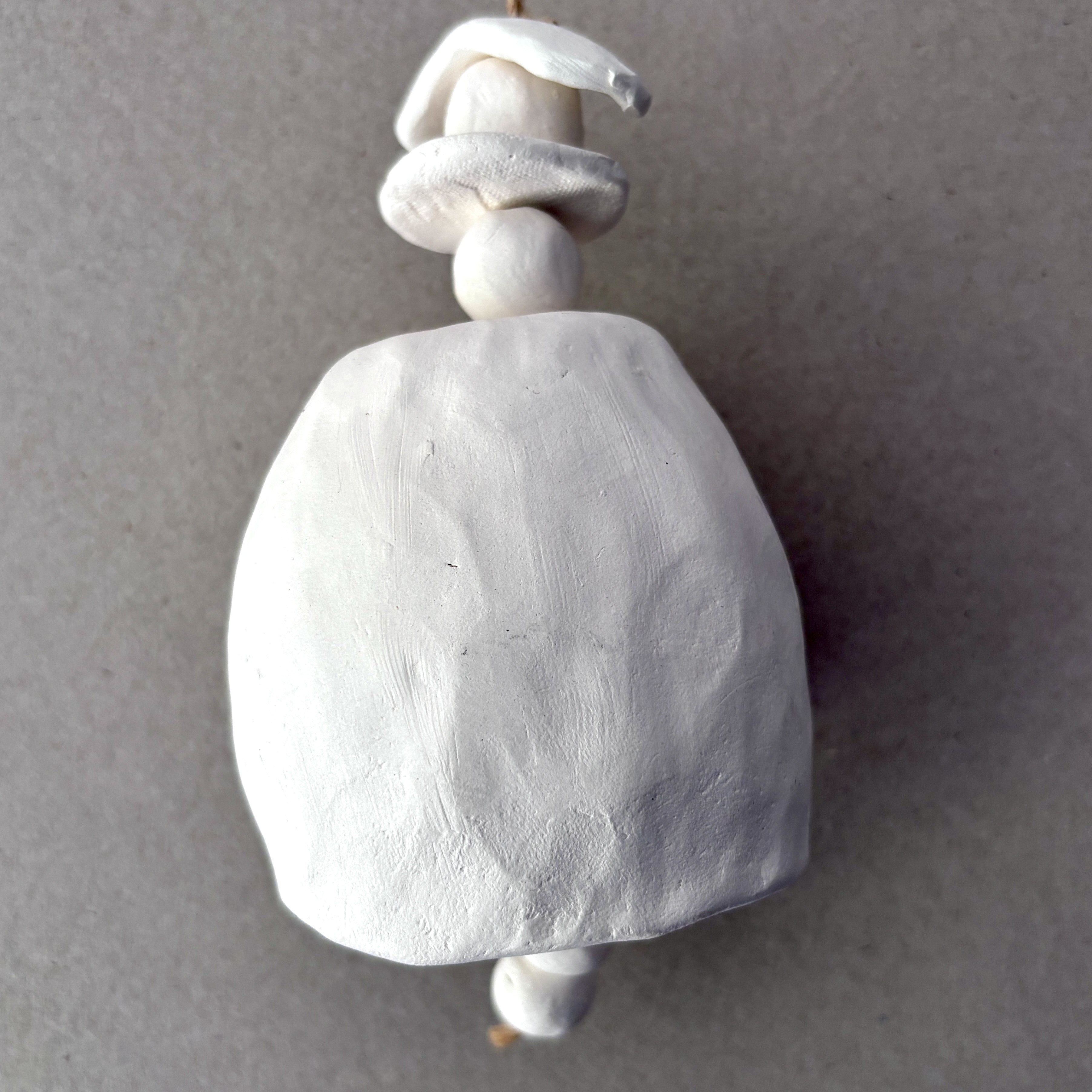 Handmade White Clay Bell on jute string (26-14)